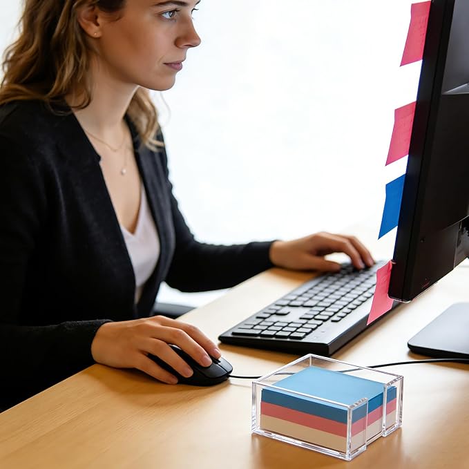 Clear Sticky Note Holder for Desk, Acrylic Sticky Note Dispenser 3x3 Inch | Office Accessories, Aesthetic Desk Accessories for Home Classroom
