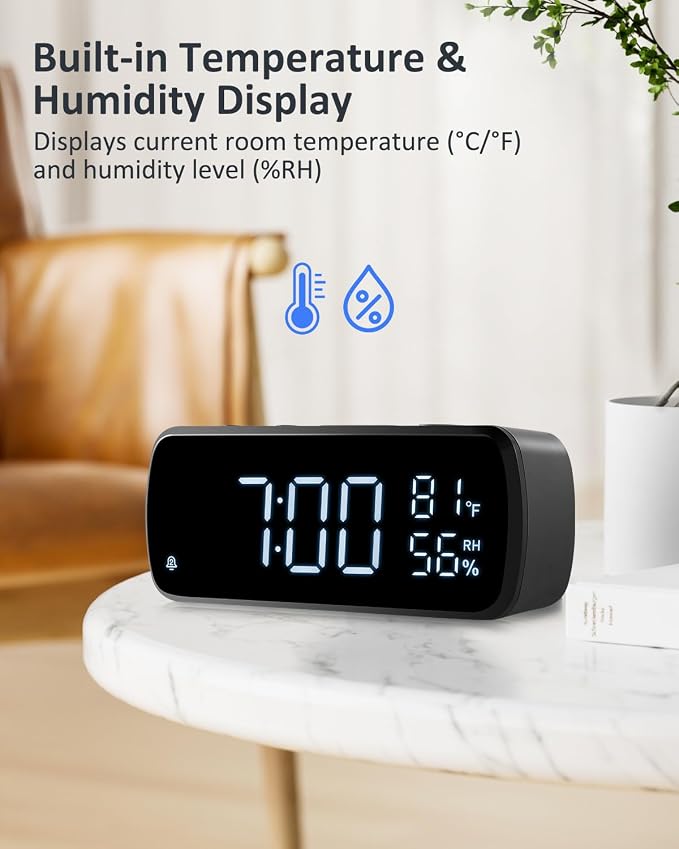 G Keni Digital Alarm Clock with FM Radio for Bedroom | 2 Alarms with Large LED Display,Snooze,USB Charger,Preset, Dimmer,Sleep Timer,Temperature,Relative Humidit,Adjustable Volume