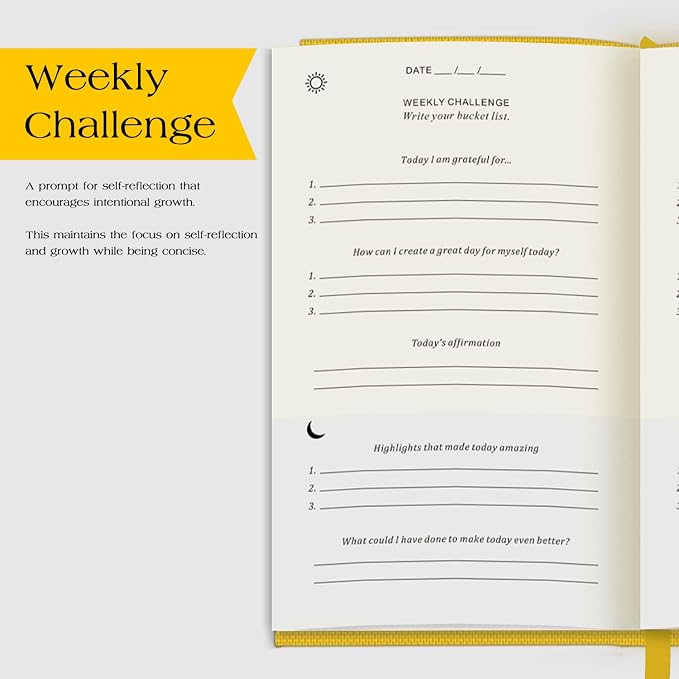 The Original Gratitude Journal with Inspiring Prompts & Quotes for Mindfulness, Reflection & Personal Growth - Daily Wellness Journal for Men & Women - Luxurious Linen Yellow Cover
