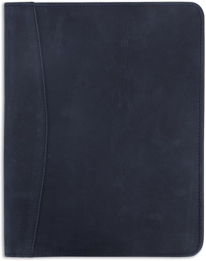 Heavy Duty Buffalo Leather Legal Pad Portfolio Handmade Executive Notebook Binder, Professional Padfolio Organizer Gift for Men and Women Genuine Leather Resume Document Holder (Blue)