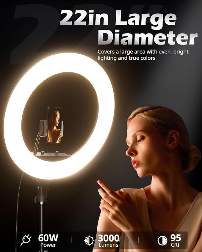 UBeesize 22'' Ring Light with 72'' Stand, 60W Large Ring Light with Phone Holder, Dimmable LED Light for Makeup Barber Stylist Tattoo YouTube TikTok Photography