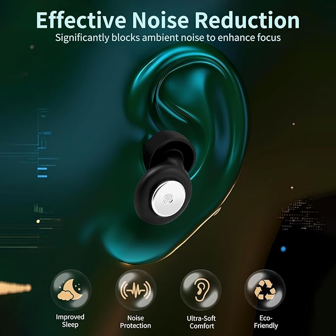 Ear Plugs for Sleeping Noise Cancelling, Ultralight Silicone Earplugs for Concert, Hearing Protection Earplugs for Work, Travel, Airplane, Reusable, Perfect for Focus and Relaxation(Black)