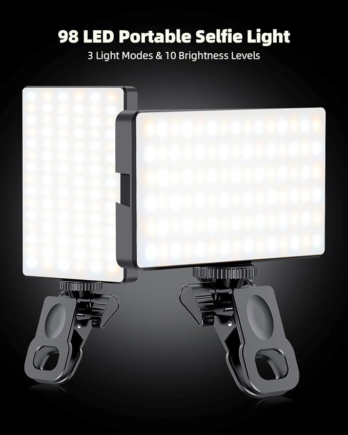91 LED Portable Charger Selfie Light Video Conference Lighting | Clip & Camera Tripod Adapter, Rechargeable 2000mAh, CRI 96+, 4 Light Modes, For Phone iPhone Webcam Laptop Makeup