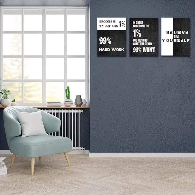 Motivational Canvas Wall Art Entrepreneur Office Wall Decor Inspirational Poster Print Modern Black Wall Painting Picture for Workplace Living Room Bedroom, Ready to Hang 12inch x16inch x3pieces