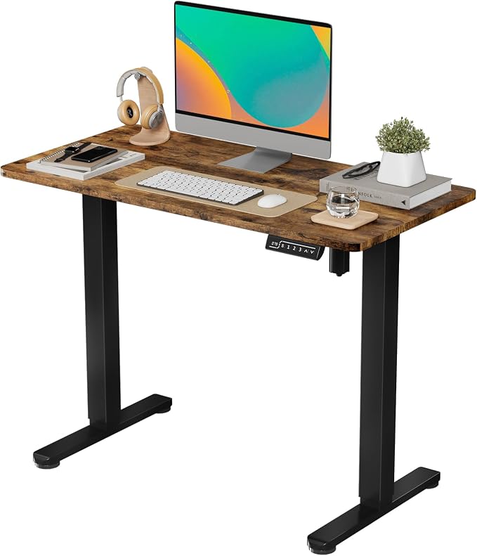 JOY worker Small Electric Computer Desk, 40" Whole Piece Height Adjustable | 40" x 20" Rustic Brown Compact Sit Stand Desk with Memory Controller, Narrow Computer Workstation for Home Office Walking Pad