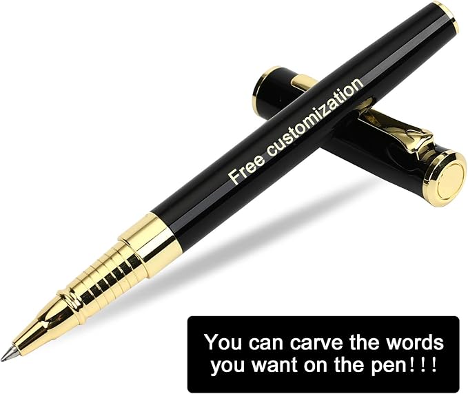 1314 Free Engraving pen Personalized custom pens Roller Ballpen, Ballpoint pen, Ball pen, Medium Refill Pen Black Ink, Custom Gifts for Men, Women, Classy Gift Box (Black Style 1)