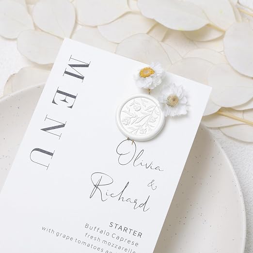 UNIQOOO Wax Seal Stickers - 3D Flower Wedding Invitation Envelope Seal Stickers, 50 Pcs Self- Adhesive Snow White Stickers, Perfect for Invitation, Christmas, Gift Wrapping