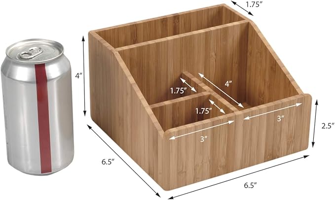MobileVision Multi-Use Bamboo Office Product Organizer Compact for Desktop, Holds Notepads, Pens, Pencils, Business Cards, Paper Clips, Stationery Supplies & more
