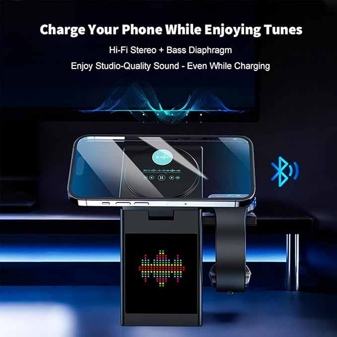 Vivilumens 7-in-1 Wireless Charging Station with Bluetooth Speaker Alarm Clock, LCD Touch Screen, Multifunctional 3 in 1 Wireless Charger, 18W Fasting Charging, Gifts for Men Teenage Boys