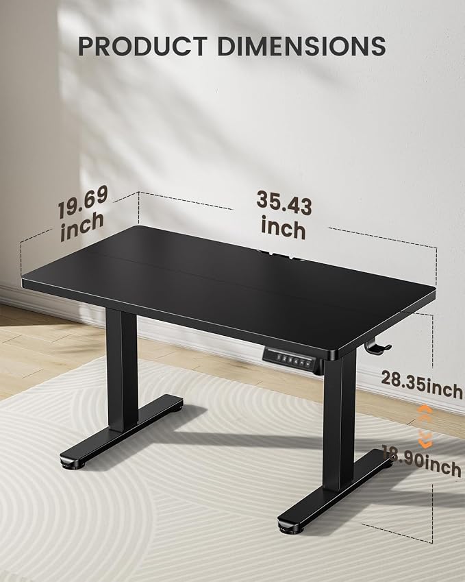 ErGear Low Height Adjustable Desk, Lifts 18.9-28.4 Inches, 35 X 20 Inches Electric Standing Desk for Kids, 4 Height Memory Settings & Storage Hooks, Home Office Computer Table & Study Desk, Black