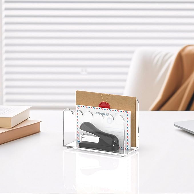 YAGELI 1-Slot Acrylic Mail Organizer for Desktop – Scalloped Clear Document Sorter, Vertical File Holder for Office/Home, Space-Saving Desk Organizer for Letters,Envelope,Bills,Stationery