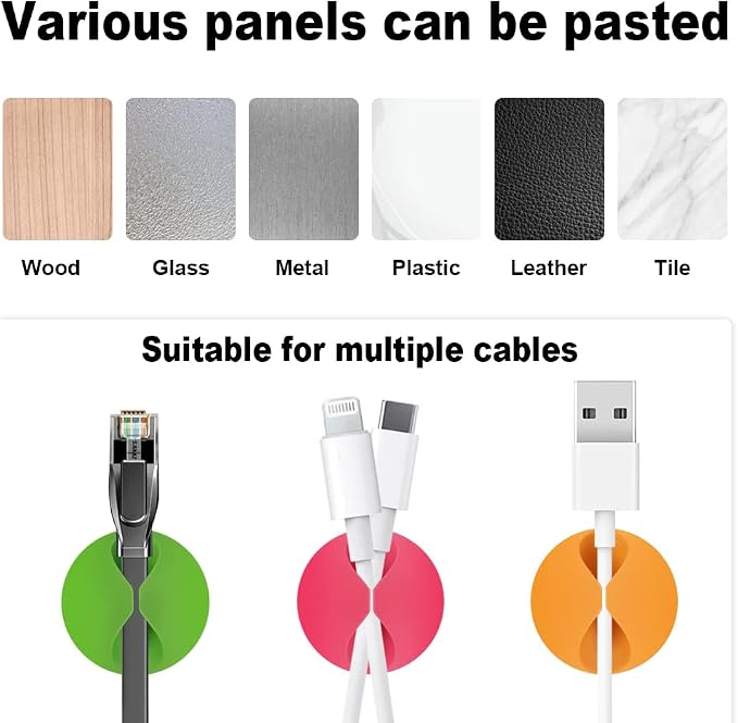 Shintop Cable Clips, Desk Cable Drop, Desk Wire Clips for All Your Computer, Electrical, Charging or Mouse Cord (Colorful,6pcs) | Colorful Rubber Cable Holder, Residue-Free, Desk Wire Clips for Mouse Cord, Keeps Cables Accessible, Helps Prevent Slipping