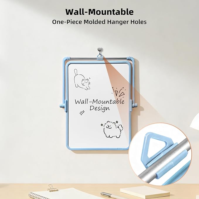 Colorful Dry Erase White Board 8.3x11in, Magnetic Desktop Board with Stand, 2 Markers (Eraser Head), 4 Magnets - Double-Sided Easel for Daily Planning, Memo, Office/Home/School (Blue)