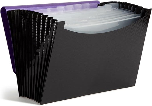 Smead Poly Frequency Expanding File Folders, Flap and Cord Closure, Letter Size, Wave Pattern, 13 Pocket, Purple/Black (70862)