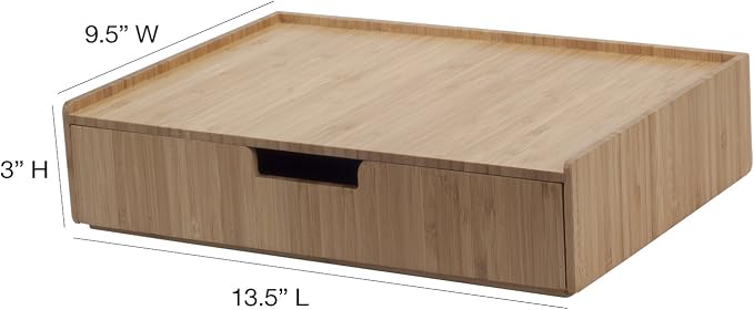 MobileVision Bamboo Drawer Large, Monitor Stand & Stackable Storage Solution for office products pens, pencils, scissors, notepads, business cards and more