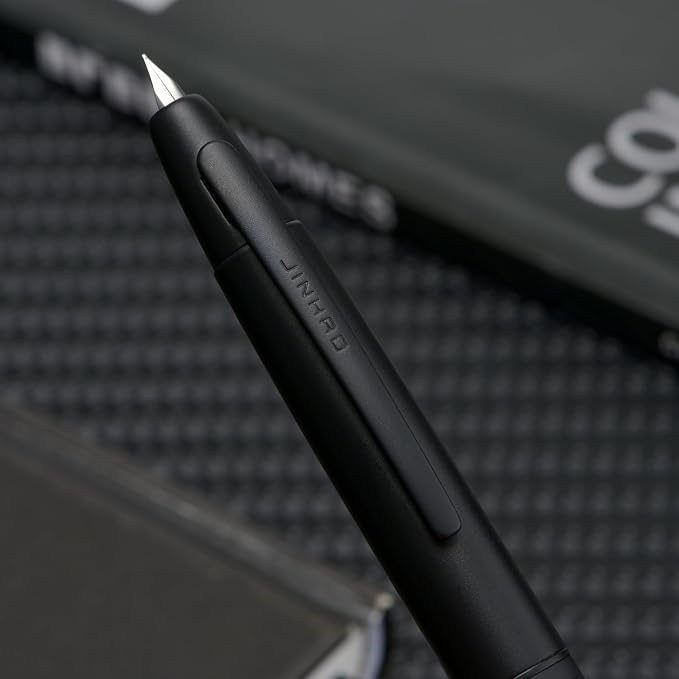 Jinhao 10 Press Fountain Pen with Box, Matte Black Retractable Extra Fine Nib with Ink Converter Set (Clip Version)