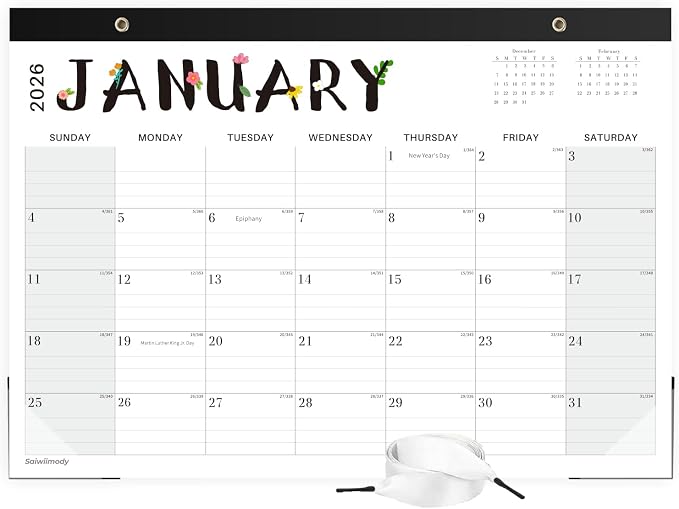 Desk Calendar 2026, 18 Months Calendar Runs from January 2026 to June 2027 Large 17 x 12 inch Desktop or Wall Monthly Calendar Planner for Home School or Office, Black