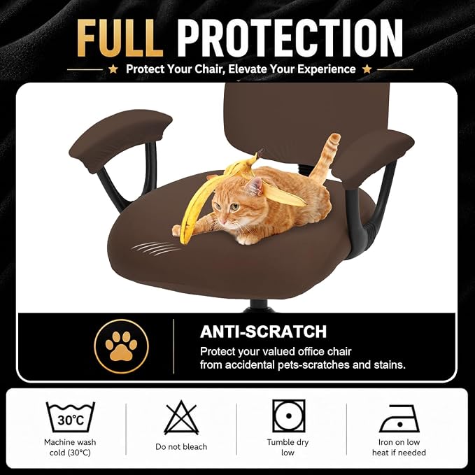 Super Stretchable Split Office Chair Seat Covers & Armrest Covers - Universal Spandex Computer Chair Slipcover - 180GSM Rotating Backrest Coverings Cushion Protectors for Dogs, Cats, Pets (Mocha)