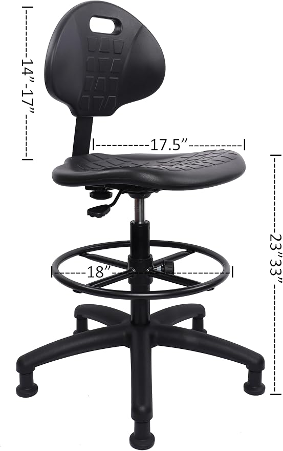 TAKE UR SEAT® Deluxe Heavy Duty Drafting Lab Stool Chair, 18'' Adjustable Footring, 10'' Adjustable Height, 450 lb Seat Capacity, Use in Lab, Workshop, Studio,Tall Bench Height（Glide Caster