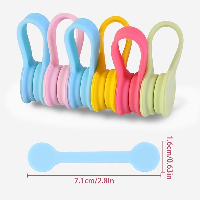 Viaky Magnetic Cable Ties 6-Pack,Silicone Magnetic Cord Ties,Macaron Color | Magnetic Cord Organizer for Bundling Earphone, Charging Cords,Cord Wraps,Reusable Twist Ties for Home,Office,Kitchen,Travel