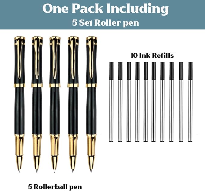 Ancolo Personalized Black Executive Business Pens - Medium Point with 10 Black Ink Refills Custom with Your Name or Message, Gift for Students/Teacher/Manager/Lawyer/Professor 5PCS/Pack