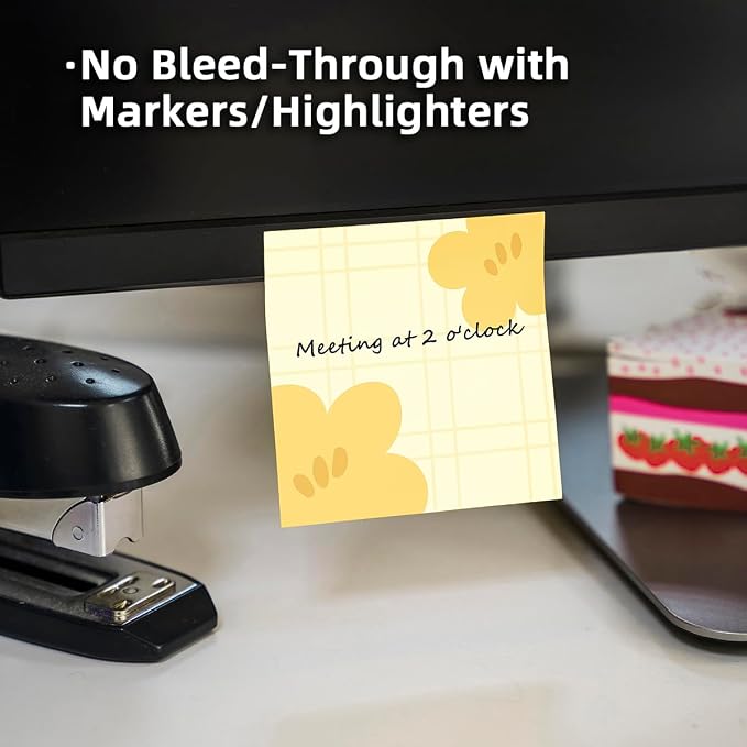 4-Pads 3x3 Sticky Notes, Aesthetic Memo Pads with High-Adhesive, Cute Self-Stick Notes, Reusable & Tearable for Journal Planners Office School Home, Plant Stationery Gift - Floral Notes