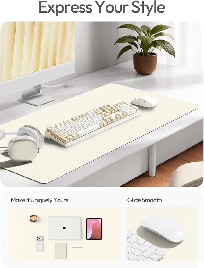 YSAGi Leather Desk Protector, Office Mat, Large Mouse Mat, Non-Slip PU Leather Blotter, Laptop Desk Mat, Waterproof Writing Pad for Office and Home(Cream, 63" x 17.2")