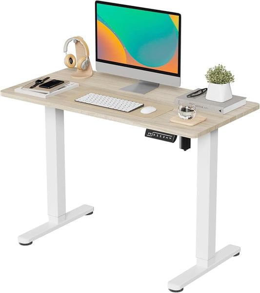 JOY worker Small Electric Sit Stand Desk, 40" Whole Piece Height Adjustable | 40" x 20" Light Walnut Compact Standing Desk with Memory Controller, Narrow Computer Workstation for Home Office Walking Pad