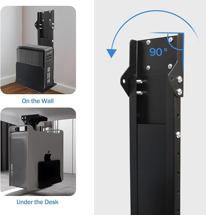 TooCust Heavy Duty Under Desk PC Mount & Full Tower PC Wall Mount - Adjustable Width 5.5" to 9.8", Height 11"-21" - Computer Tower Stand Under Desk & Standing Desk PC Mount, Black
