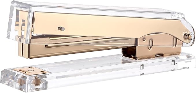Acrylic Stapler,Clear and Gold-Tone Hardware, Beautiful Desk Accessory for Office Home or School,Takes Standard 24/6 or 26/6 Staples