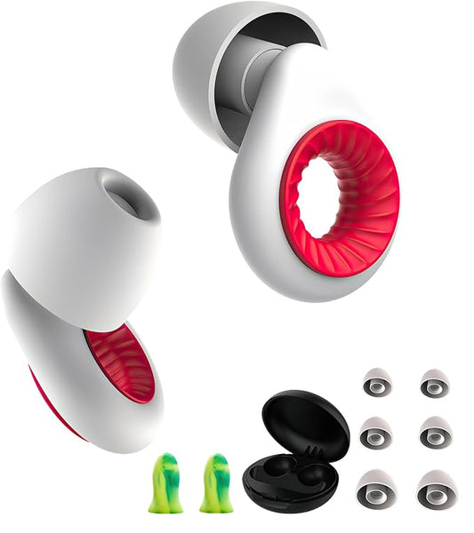 Ear Plugs for Sleeping – Reusable Noise-Reducing Earplugs | Colourful Hearing Protection | Perfect for Sleep, Focus, Noise Sensitivity & Travel | Customizable Fit | 30dB Noise Reduction (White+red)