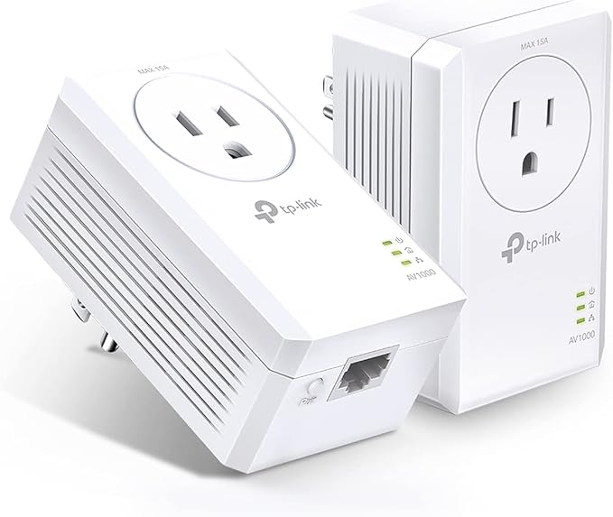 TP-Link AV1000 Powerline Ethernet Adapter Kit (TL-PA7017P KIT) - Passthrough, Noise Filtering, Gigabit Port, Plug Pair & Play, Network Adapter, Free Expert Support