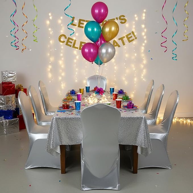 Stretch Dining Chair Cover for Wedding Banquet Party Decor (Shiny Silver) | spandex chair covers seat covers for chair for dining chairs party wedding dining room metallic glitter luxury silver