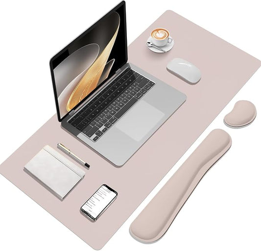 Mouse Pad and Keyboard Wrist Rest, Large Keyboard and Mouse Pad Set, Ergonomic Mousepad with Wrist Rest, Non-Slip Desk Mat Protector for Office, Home (35.4×15.7 Inches, Cream Pink)