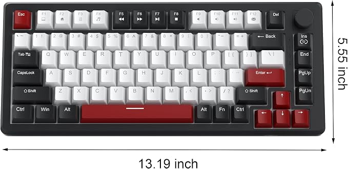 MageGee 75% Mechanical Gaming Keyboard, Compact Blue Backlit Wired Gaming Keyboards with Red Switches, EVA Foam, Knob Control, STAR75 Portable NKRO PC Gaming Keyboard - Black & White