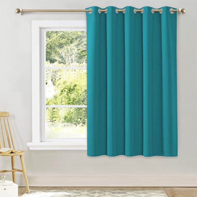NICETOWN Room Darkening Curtains for Bedroom, Peacock Teal Thermal Insulated Drapes 63 inches Long for Small Shack Window (1 Panel, 70" Wide per Panel)