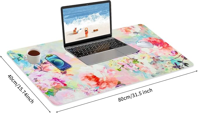 Pink Floral Desk Mat for Desktop, Women Girls Pink Mouse Pad Large, Desk Decor for Women, Desk Protector Mouse Pads for School Office Home/31.5" X 15.7"
