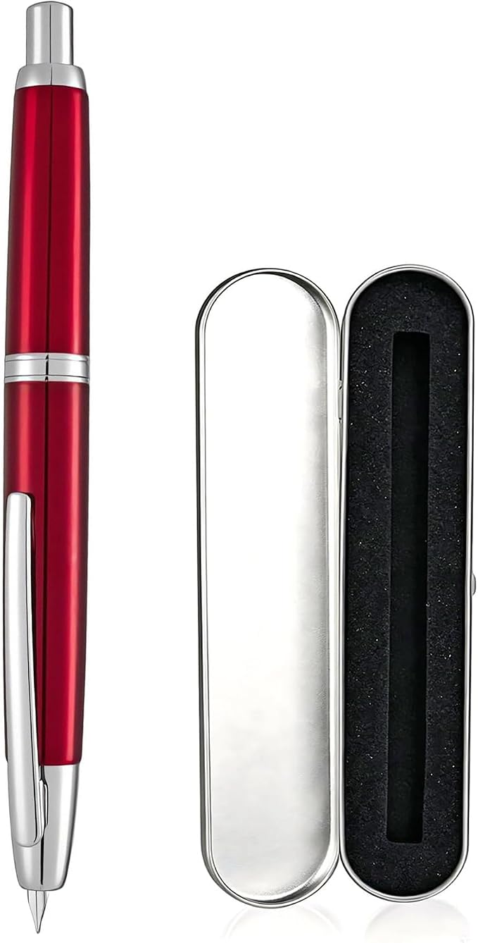 Jinhao 10 Retractable Fountain Pen, Burgundy EF Writing Pen with Converter and Pen Box