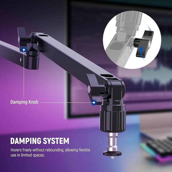 NEEWER Low Profile Mic Arm Desk Stand Mount with Damping, 360° Swivel Articulating Boom Arms with Heighten Pole & Cable Management Channels for Microphone Podcast Gaming Streaming Zoom Calls, MST002