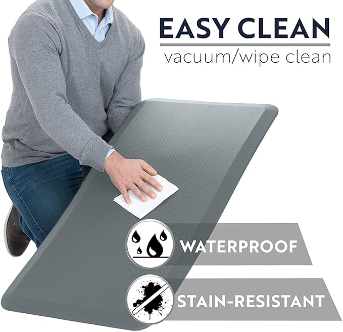 KANGAROO Anti Fatigue Mats for Kitchen Floor, 48x20, Reduce Foot, Knee, Back Pressure, 3/4 Inch Thick Cushioned Ergonomic Mat, Waterproof Comfort Rug for Under Sinks, Standing Desk, Store Floors, Grey
