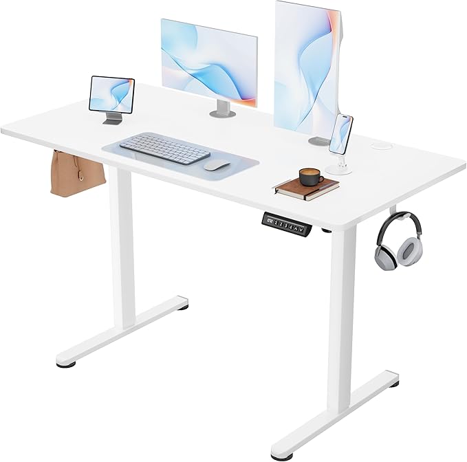 Furmax Electric Standing Desk, 45 x 24 Inches Sit Stand up Desk, Sit Stand Height Adjustable Home Office Desk with 4 Height Position Memory (White, 45)