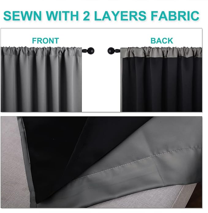 NICETOWN 100% Blackout Cold Blocking Curtains 63 inches Long, Soft Thermal Insulated Rod Pocket 2-Layer Lined Drapes, Energy Efficiency Window Draperies for Bedroom (Grey, 2 Panels, 52-inch W)