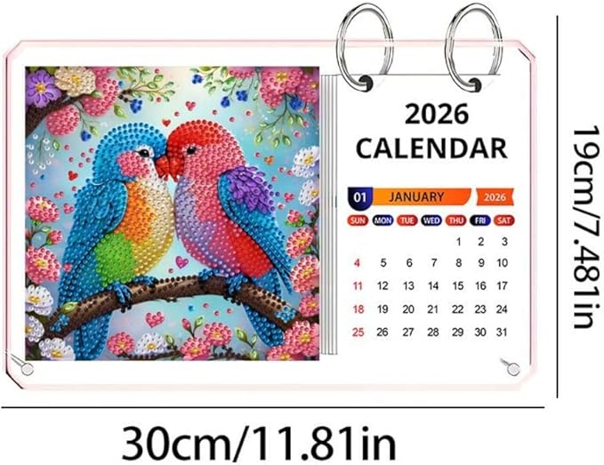 2026 Standing Desk Calendar DIY Diamond Art Painting Monthly Flip Desktop Calendar Mosaic Kits Acrylic Tabletop Calendars Diamond Art Craft Supplies Planner for Office Home Decor-Bird