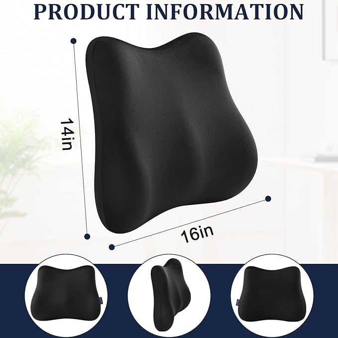 Lumbar Support Pillow for Office Chair Memory Foam Car Lumbar Pillows Lower Back Pain Relief Black Soft Ergonomic Chair Back Pillows for Car, Couch