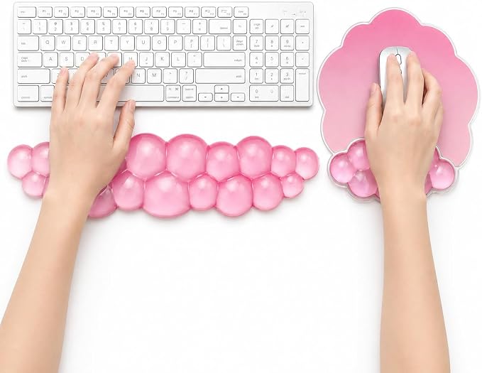 Cloud Gel Wrist Rest Set for Keyboard and Mouse – Ergonomic Wrist Support for Keyboard & Mouse Pad – Non-Slip Desk Wrist Support for Computer, Laptop & Gaming (Pink)