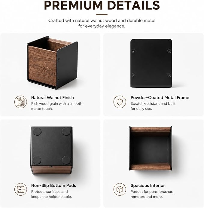 Walnut Desk Organizer, Minimalist Pencil Holder for Office Desk | Walnut Wood Design Minimalist Desk Organizer Multi-Purpose Storage Office & Home Use Modern Desk Decor