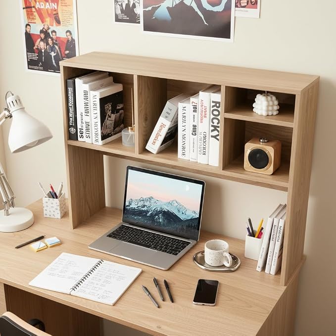 Tangkula Desktop Bookshelf, Countertop Storage Hutch with 4 Shelves for Computer Desk, Desktop 2-Tier Display Rack, Multipurpose Wood Desktop Hutch Storage Organizer for Dorm Office