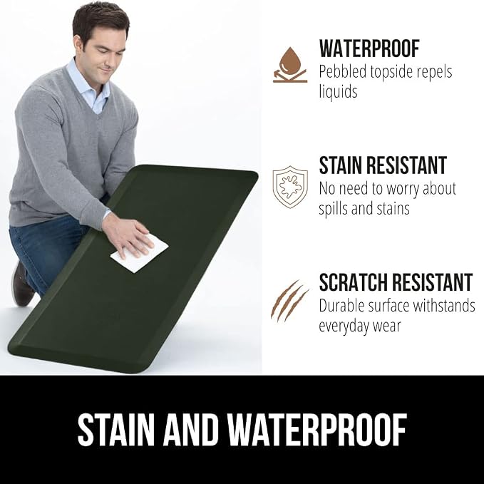 GORILLA GRIP Comfortable Cushioned Kitchen Mats for Floor, 48x20, Waterproof and Stain Resistant Soft Top, 3/4 Inch Thick Ergonomic Standing Desk Anti Fatigue Mat, Foam Supports Feet, Forrest Green