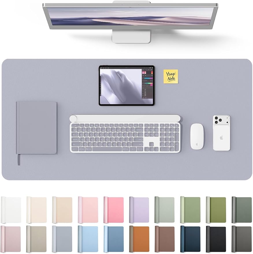 YSAGi Leather Desk Pad Protector, Office Desk Mat, Large Mouse Pad, Non-Slip PU Leather Desk Blotter, Laptop Desk Pad, Waterproof Desk Writing Pad for Office and Home (Soft Lavender, 31.5" x 15.8")