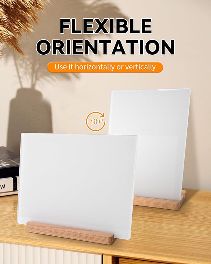 Dry Erase Acrylic Whiteboard 9x12 – White Surface or Dotted Grid – Desktop Writing Board with Wood Base – Reversible Horizontal & Vertical Display (Dotted Grid)